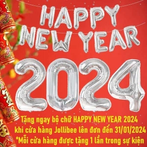 Bong bóng chữ HAPPY NEW YEAR 2024 quà tặng Jollibee